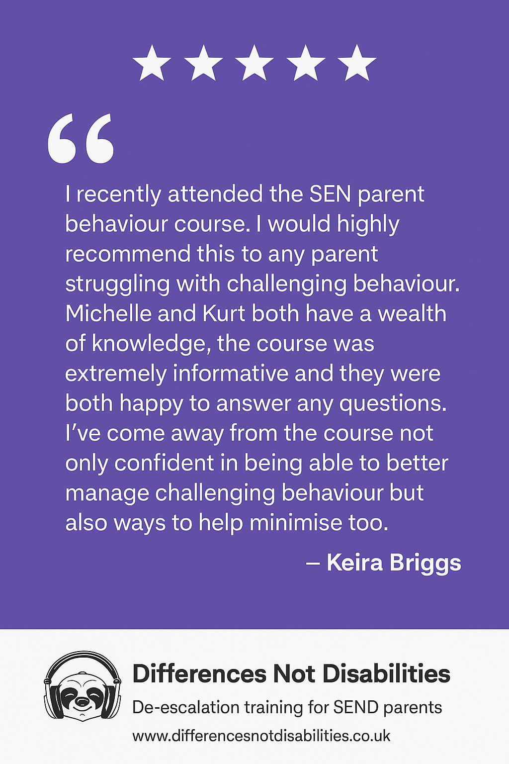Ramsgate SEND parent De-Escalation course - Differences Not Disabilities