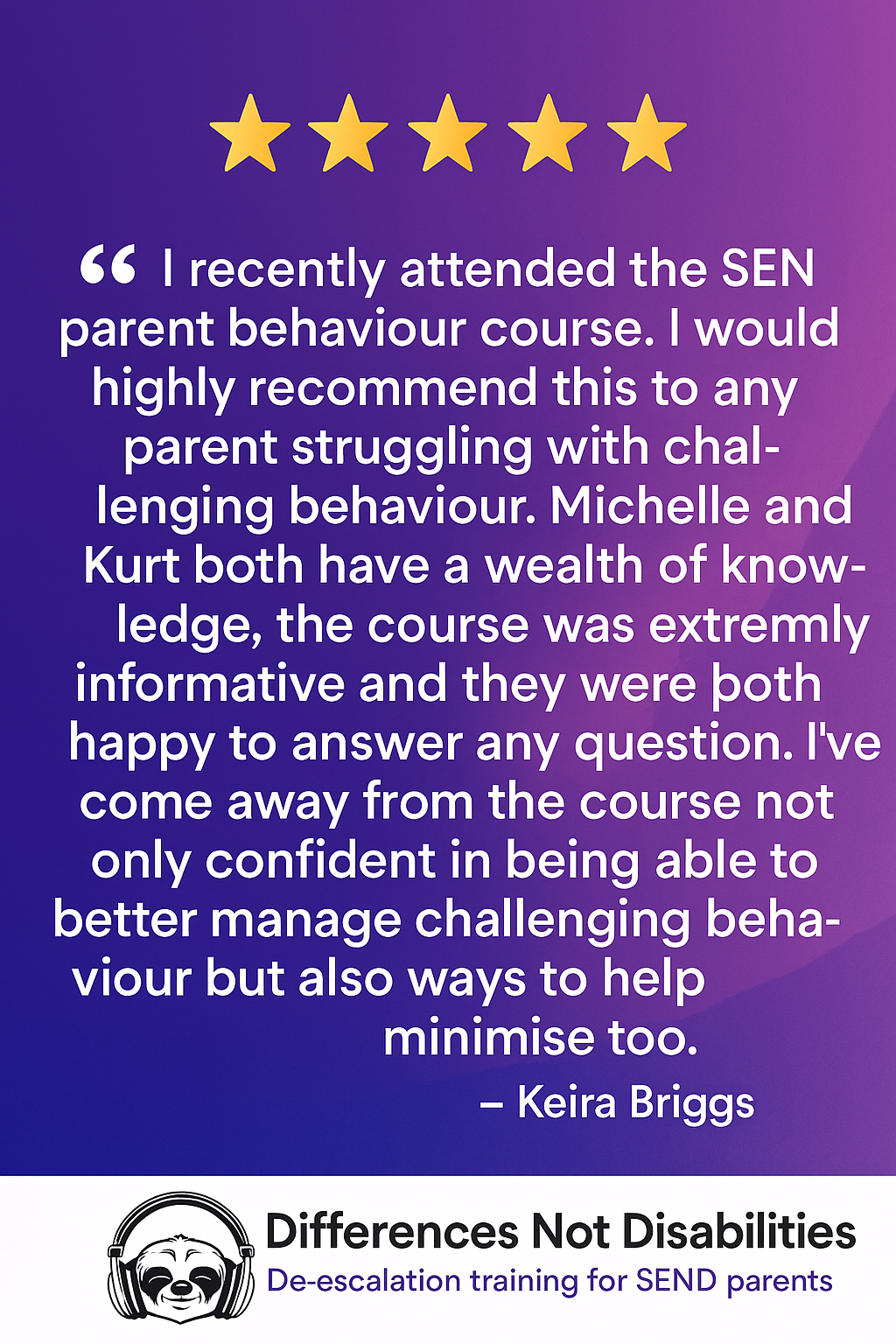 Ramsgate SEND parent De-Escalation course - Differences Not Disabilities